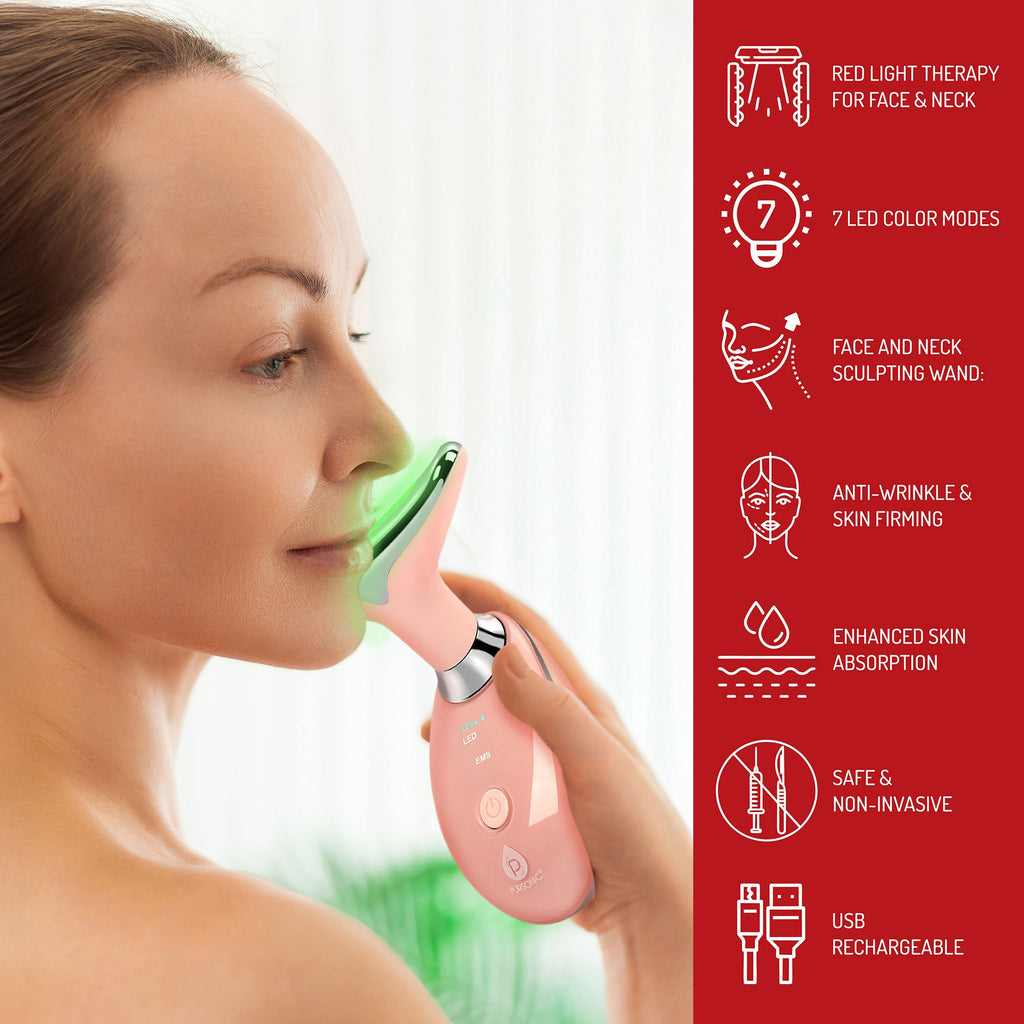Pursonic Ultimate 3-in-1 LED Light Therapy & Facial Spa Bundle – 7-in-1 LED Face Mask + 7-in-1 LED Face & Neck Sculpting Wand + Facial Steamer