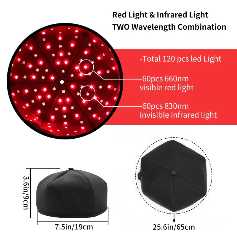 Infrared And Red Light Therapy Hair Growth Cap LED Treatment Helmet Black